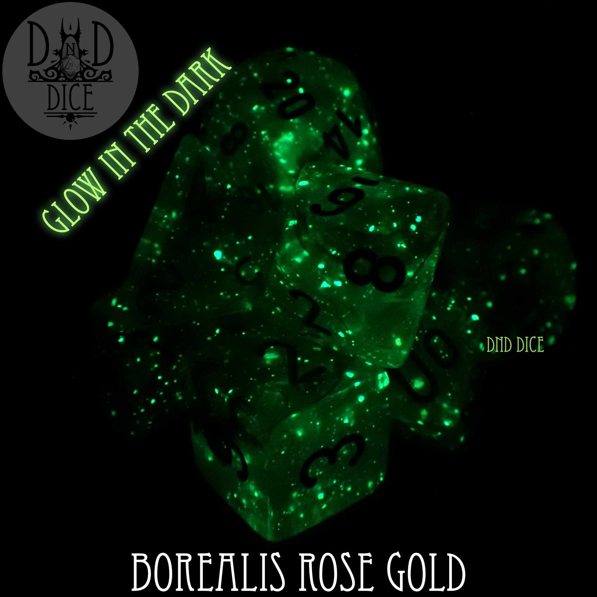 Borealis Rose Gold 8 Dice Set (Lab 5 Glow) - Image 5
