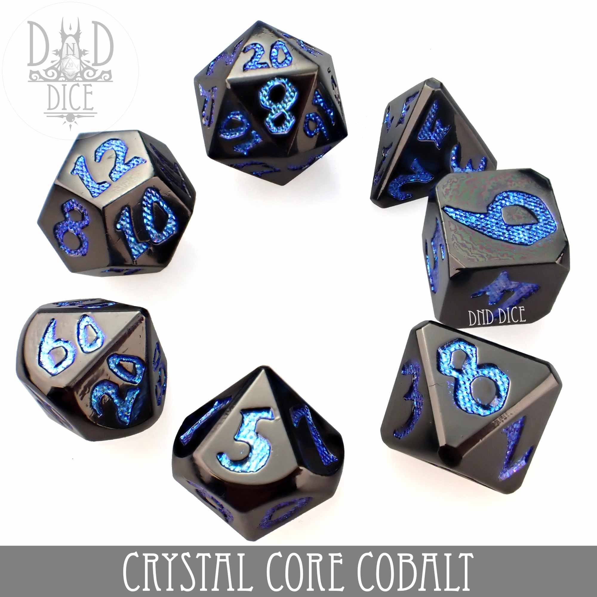Crystal Core Cobalt Metal Dice Set - Image 3
