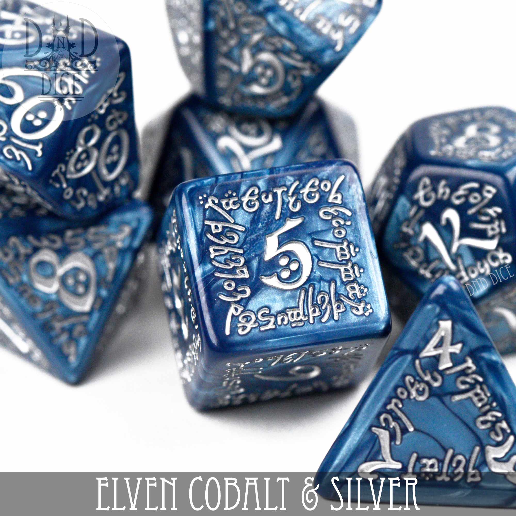 Elven Cobalt & Silver Dice Set - Image 2
