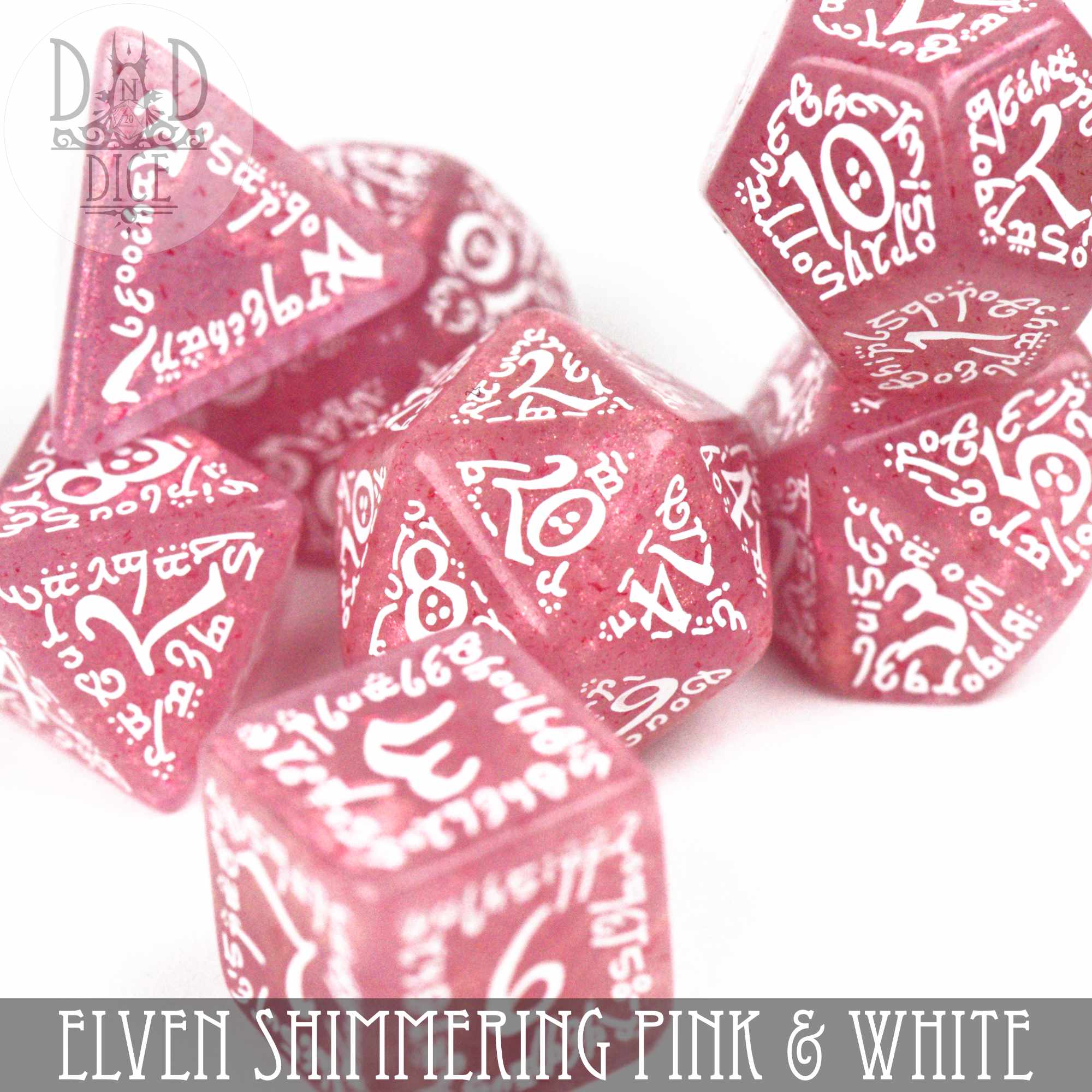 Elven Shimmering Pink & White Dice Set - Image 2