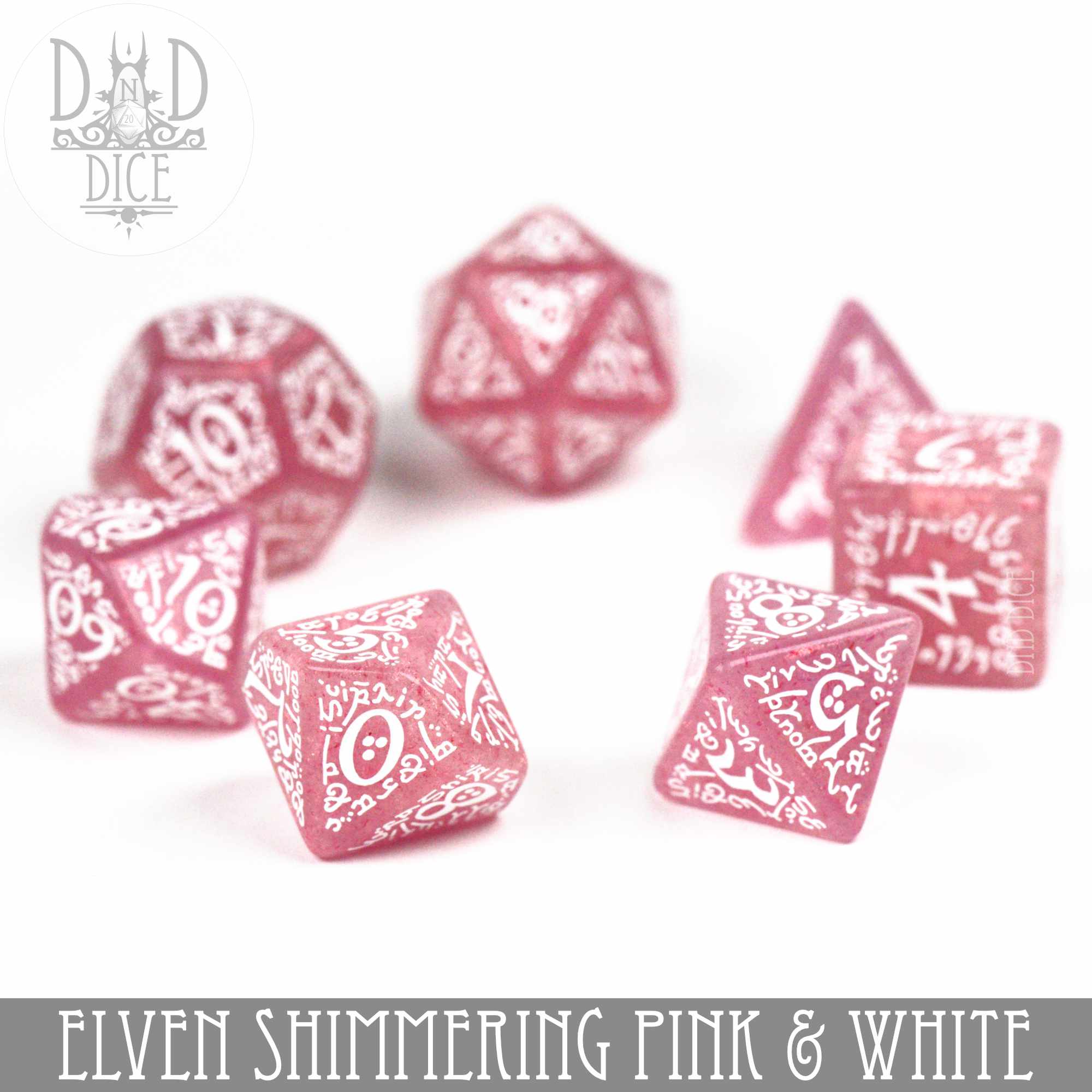 Elven Shimmering Pink & White Dice Set - Image 3