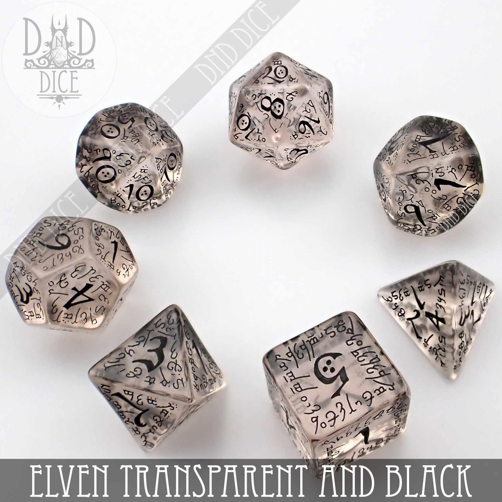 Elven Transparent & Black Dice Set - Image 3
