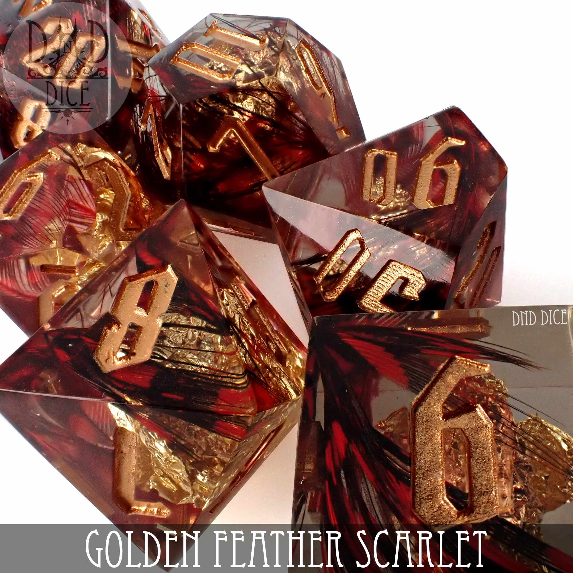 Golden Feather Scarlet Handmade Dice Set - Image 2