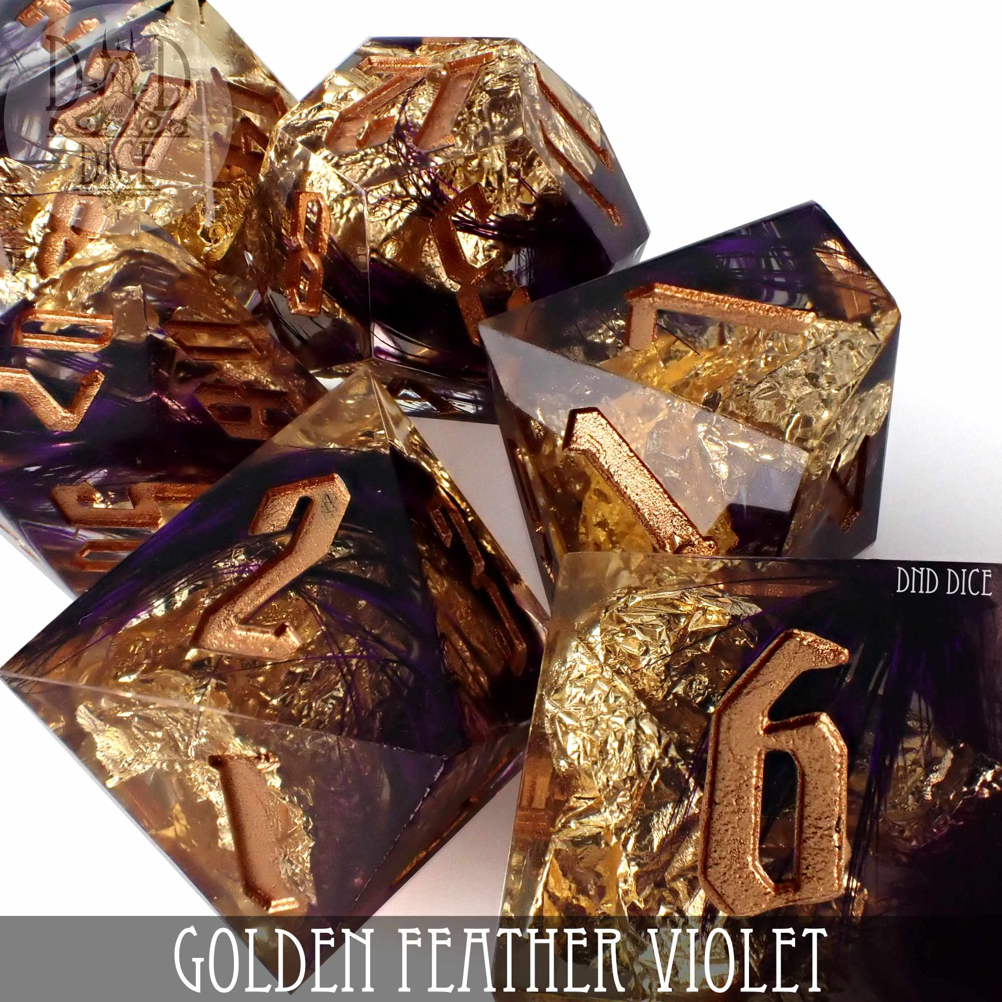 Golden Feather Violet Handmade Dice Set - Image 2