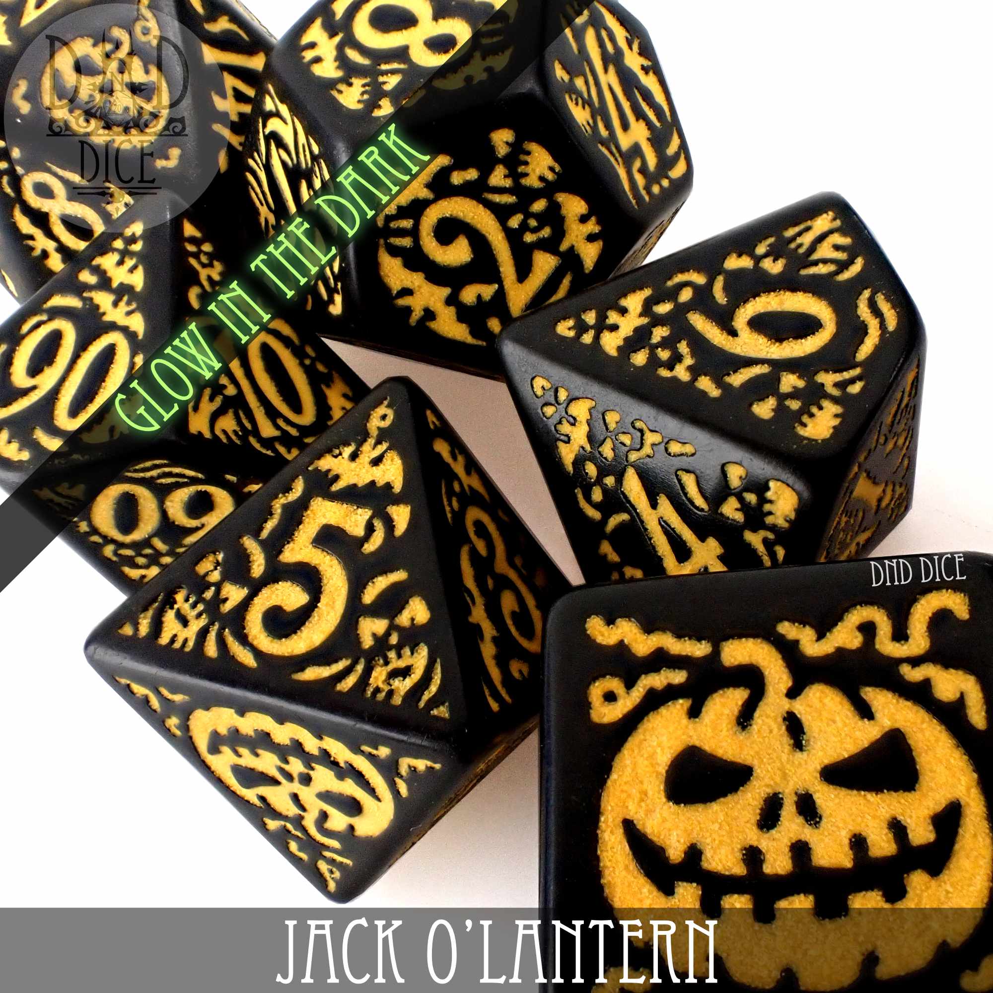 Jack O’Lantern Glow in the Dark Dice Set - Image 2