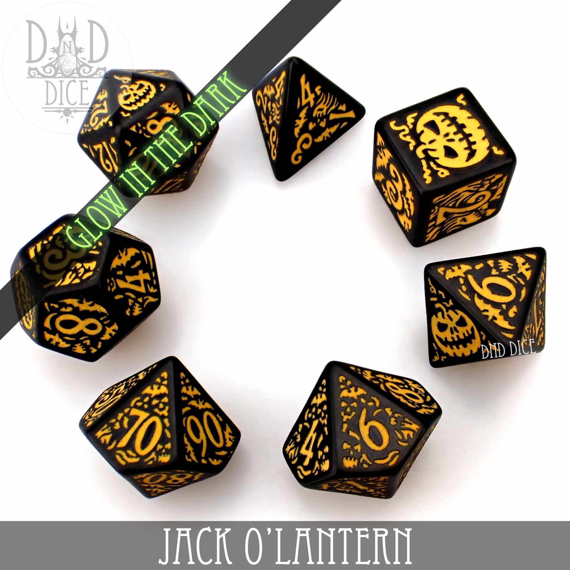 Jack O’Lantern Glow in the Dark Dice Set - Image 3