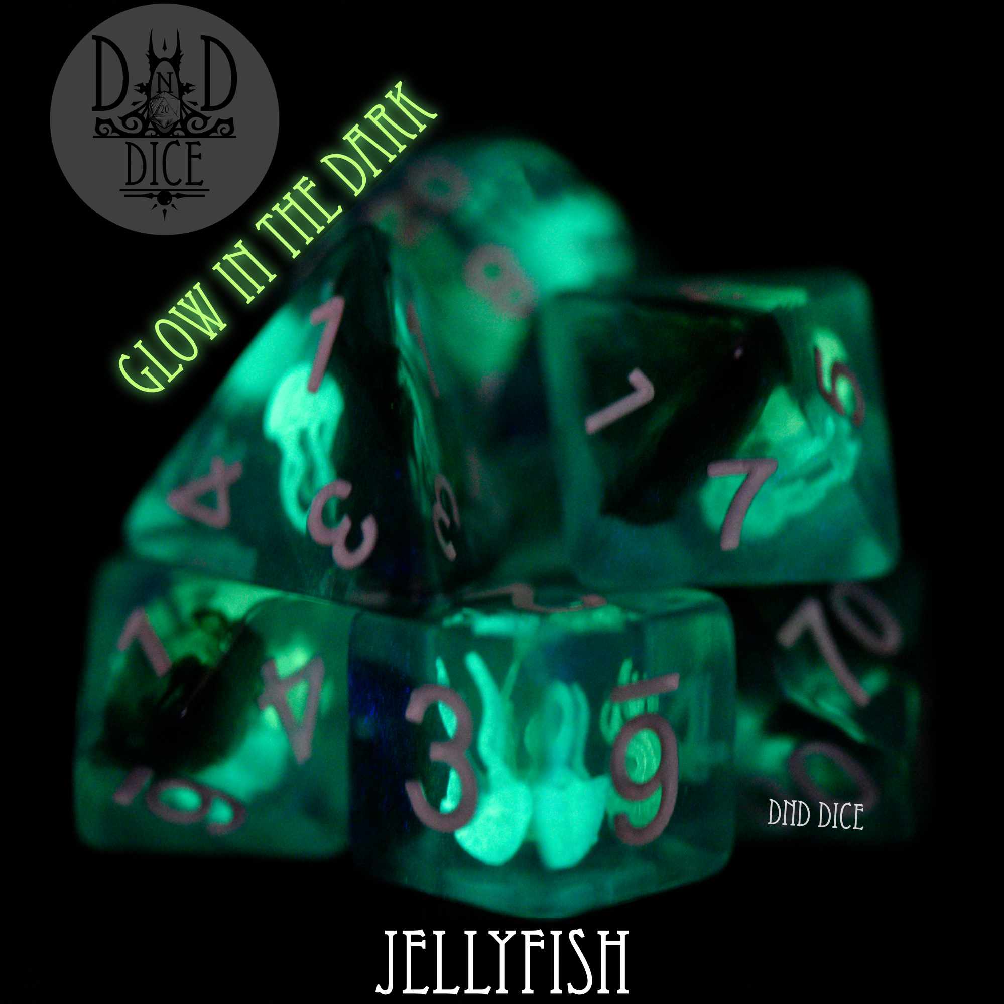 Jellyfish Glow in the Dark Dice Set - Image 2