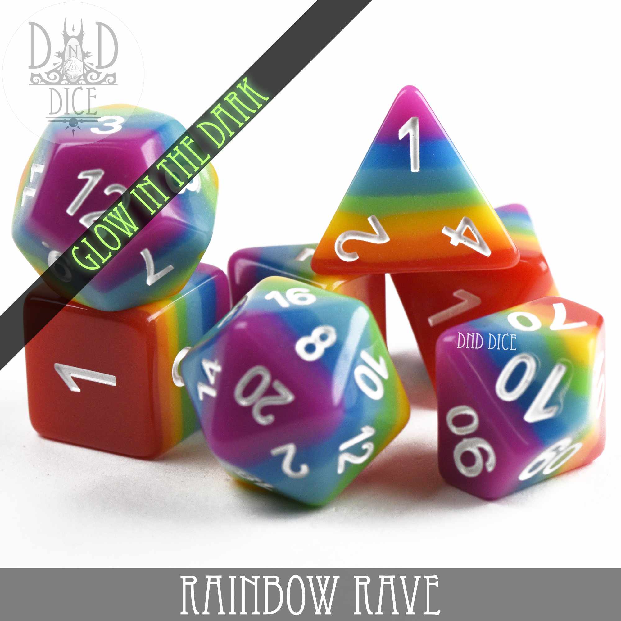Rainbow Rave Glow Dice Set - Image 2