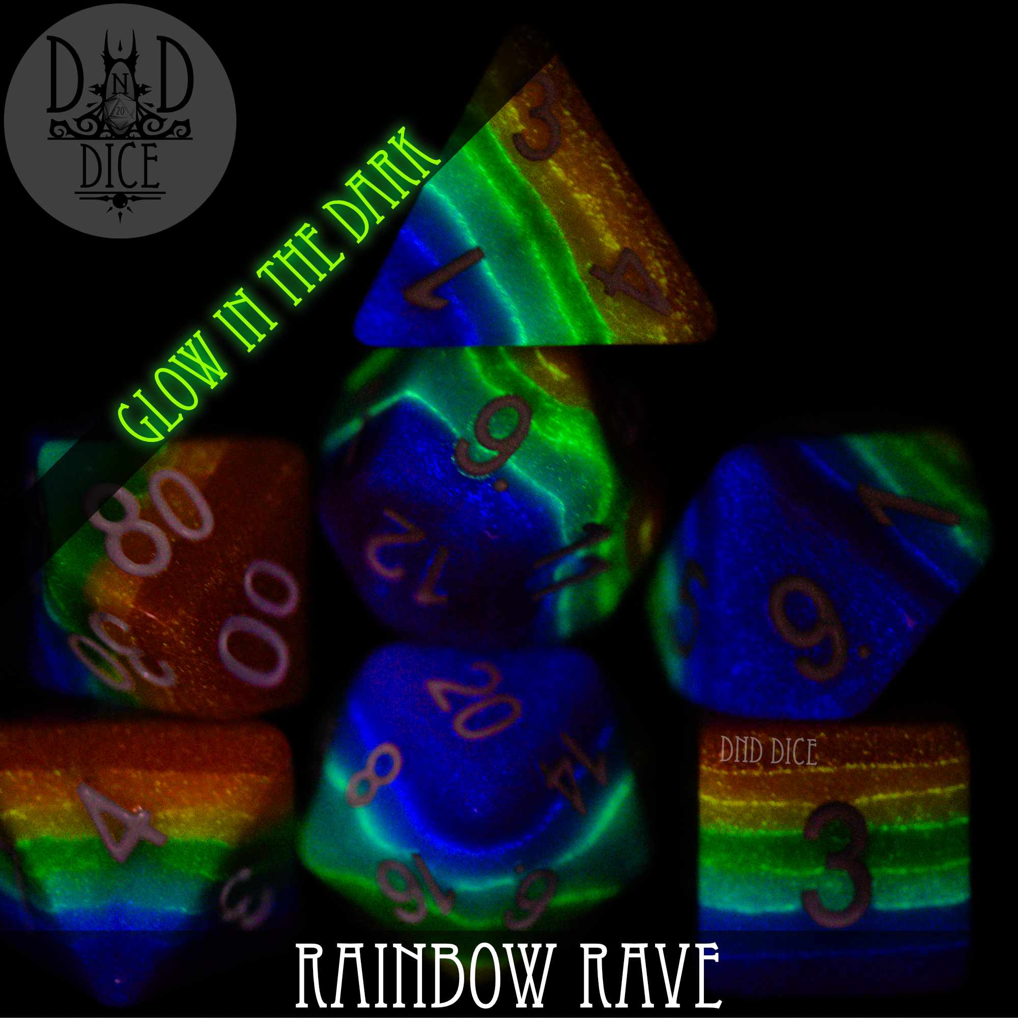 Rainbow Rave Glow Dice Set - Image 4