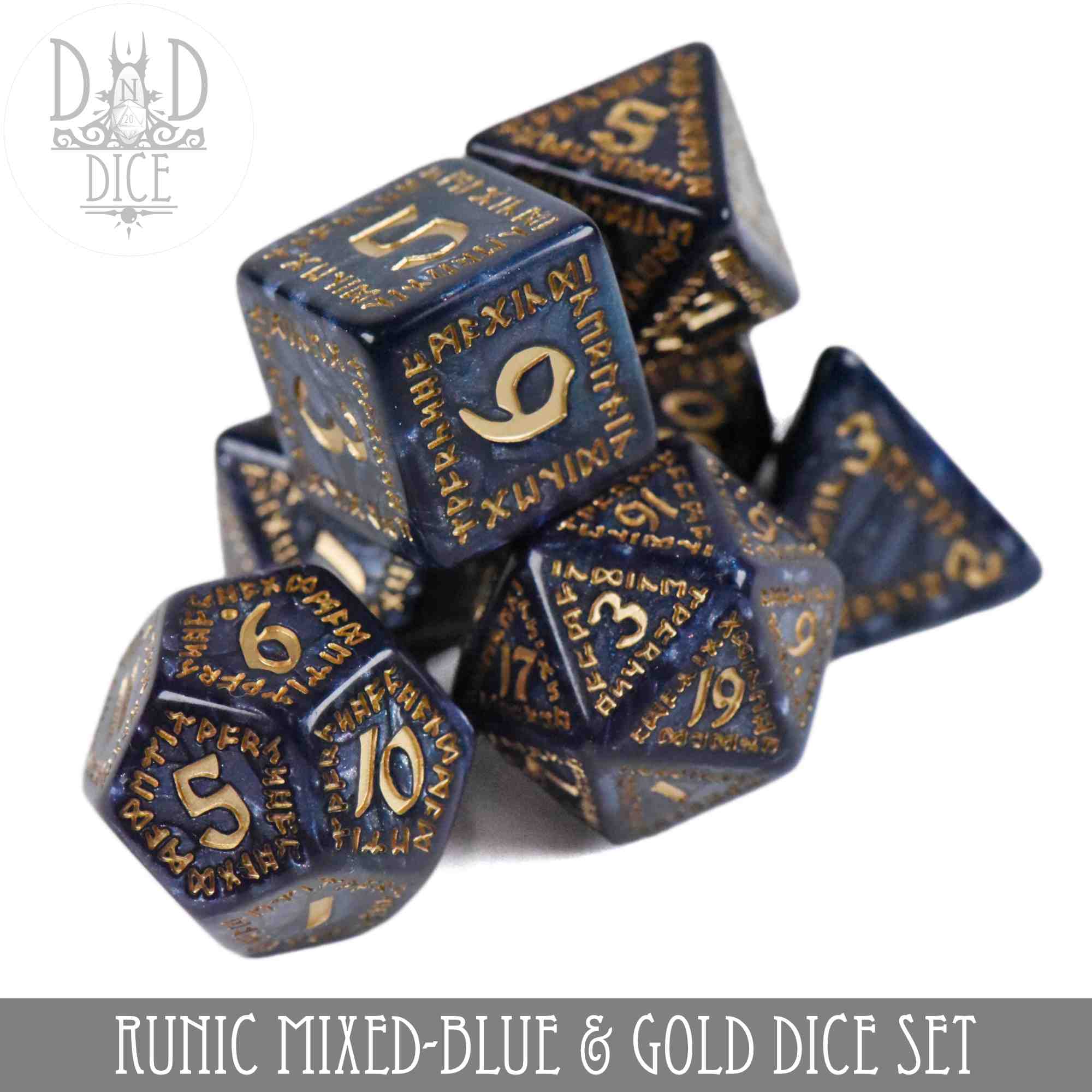 Runic Mixed-Blue & Gold Dice Set - Image 2