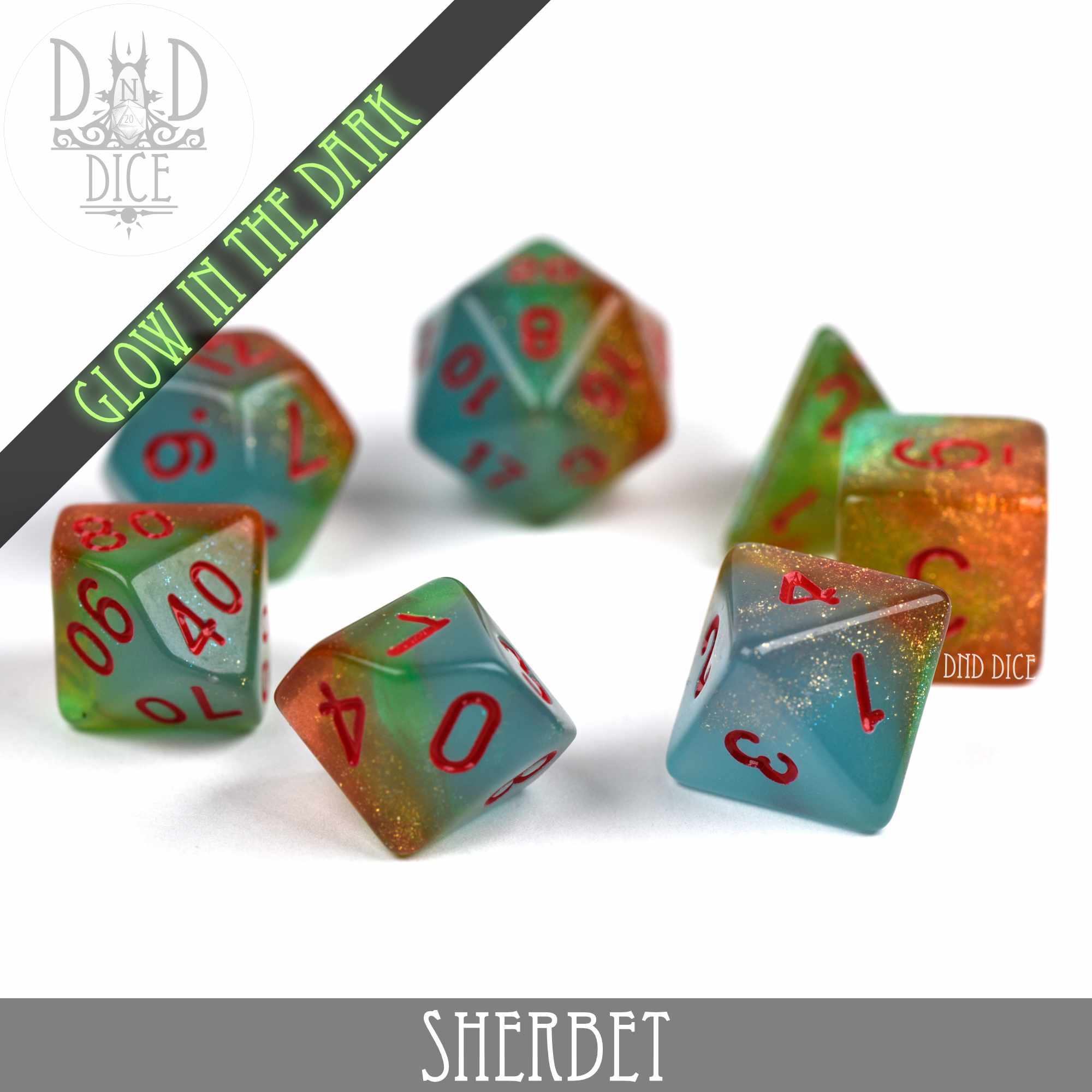 Sherbet Glow in the Dark Dice Set - Image 3