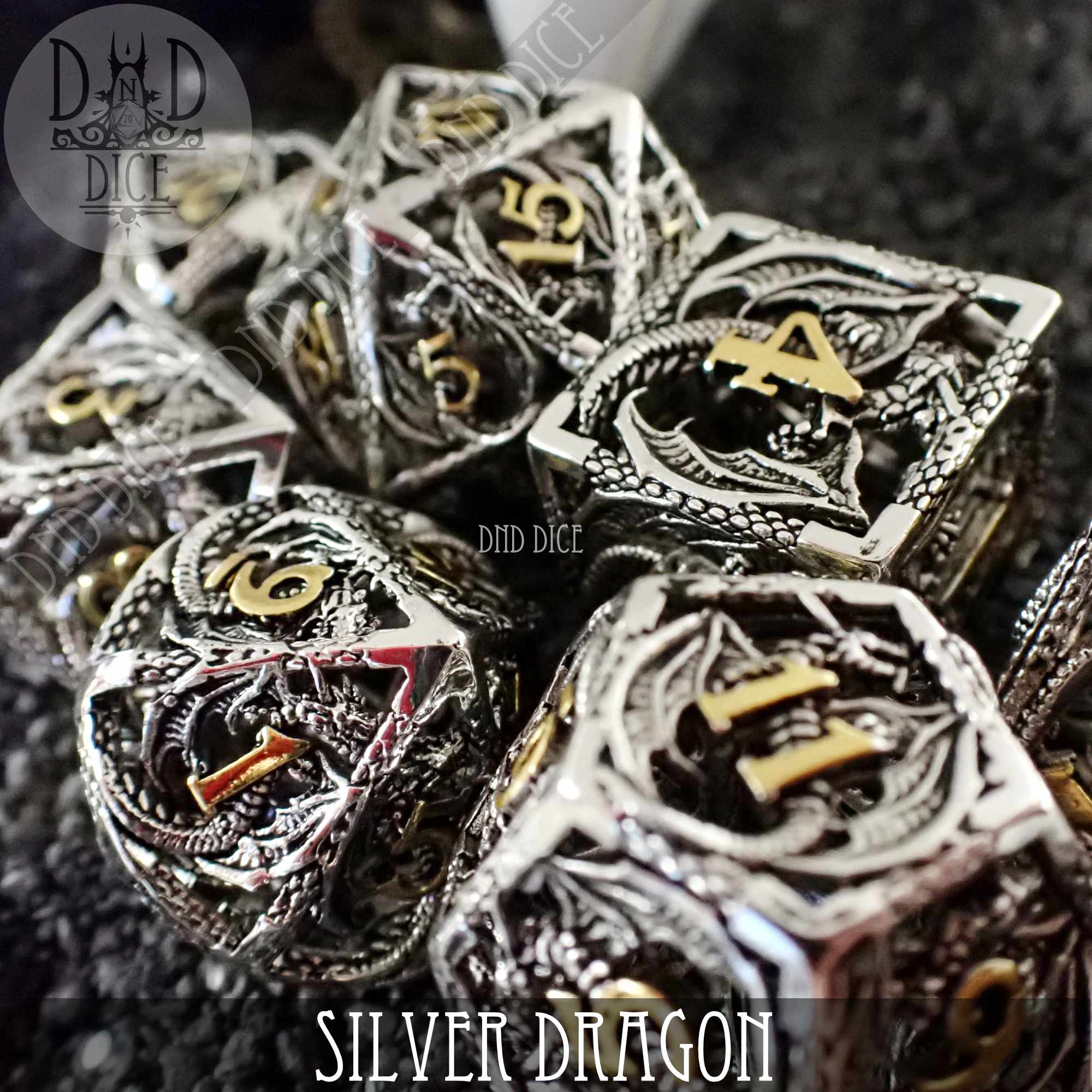 Silver Dragon Metal Dice Set (Gift Box) - Image 3