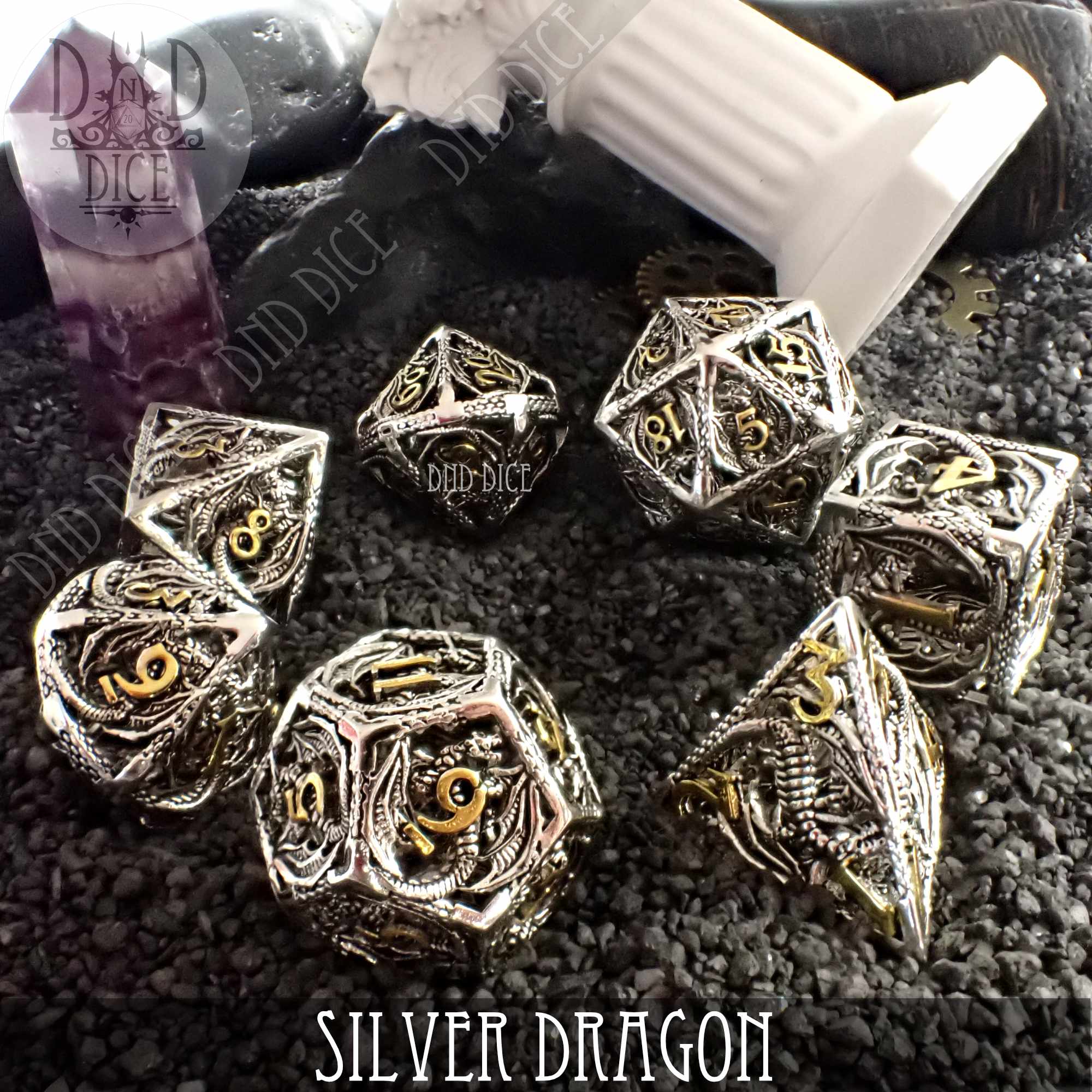 Silver Dragon Metal Dice Set (Gift Box) - Image 4
