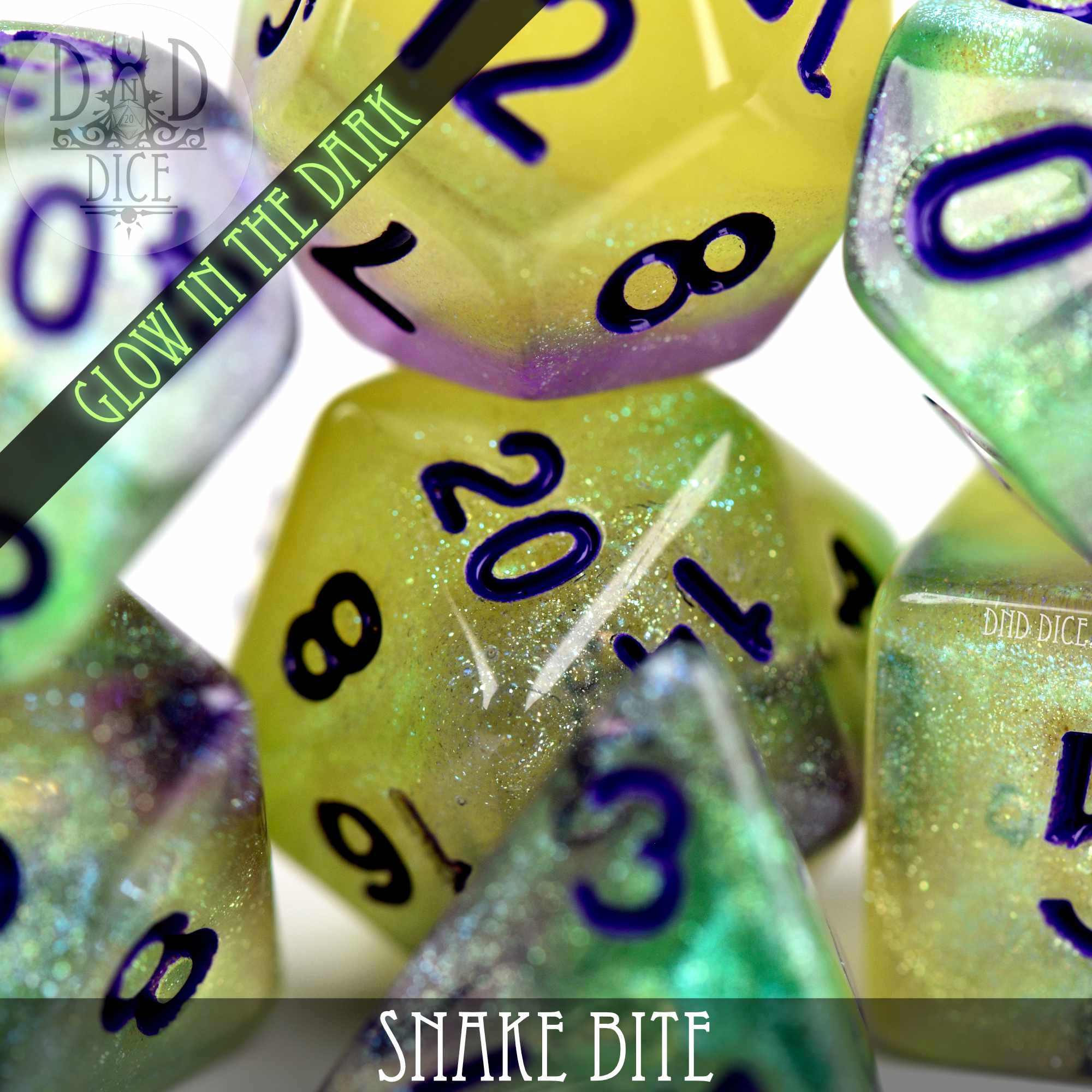 Snake Bite Glow in the Dark Dice Set - Image 2